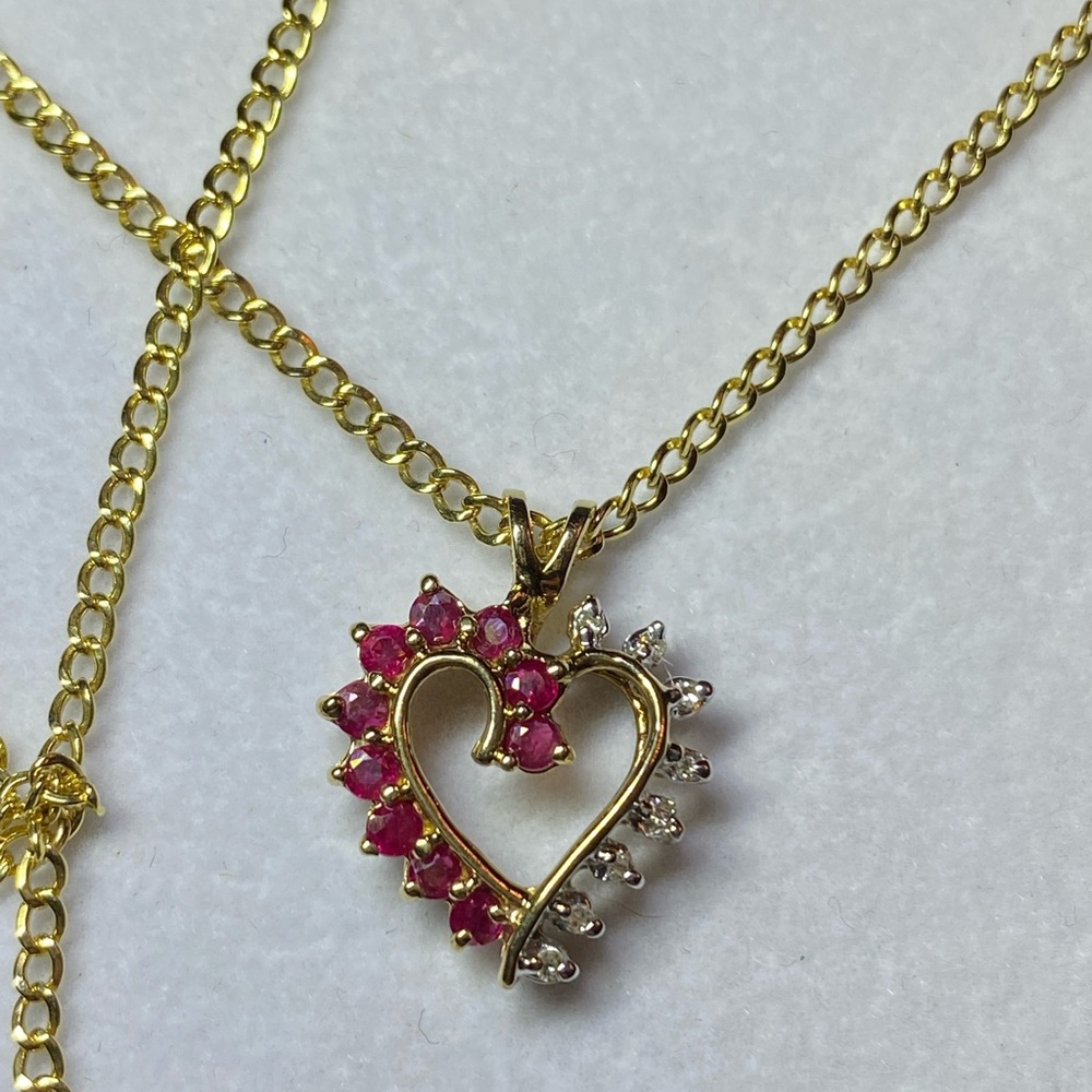 Heart Ruby Diamond 10K Gold Necklace